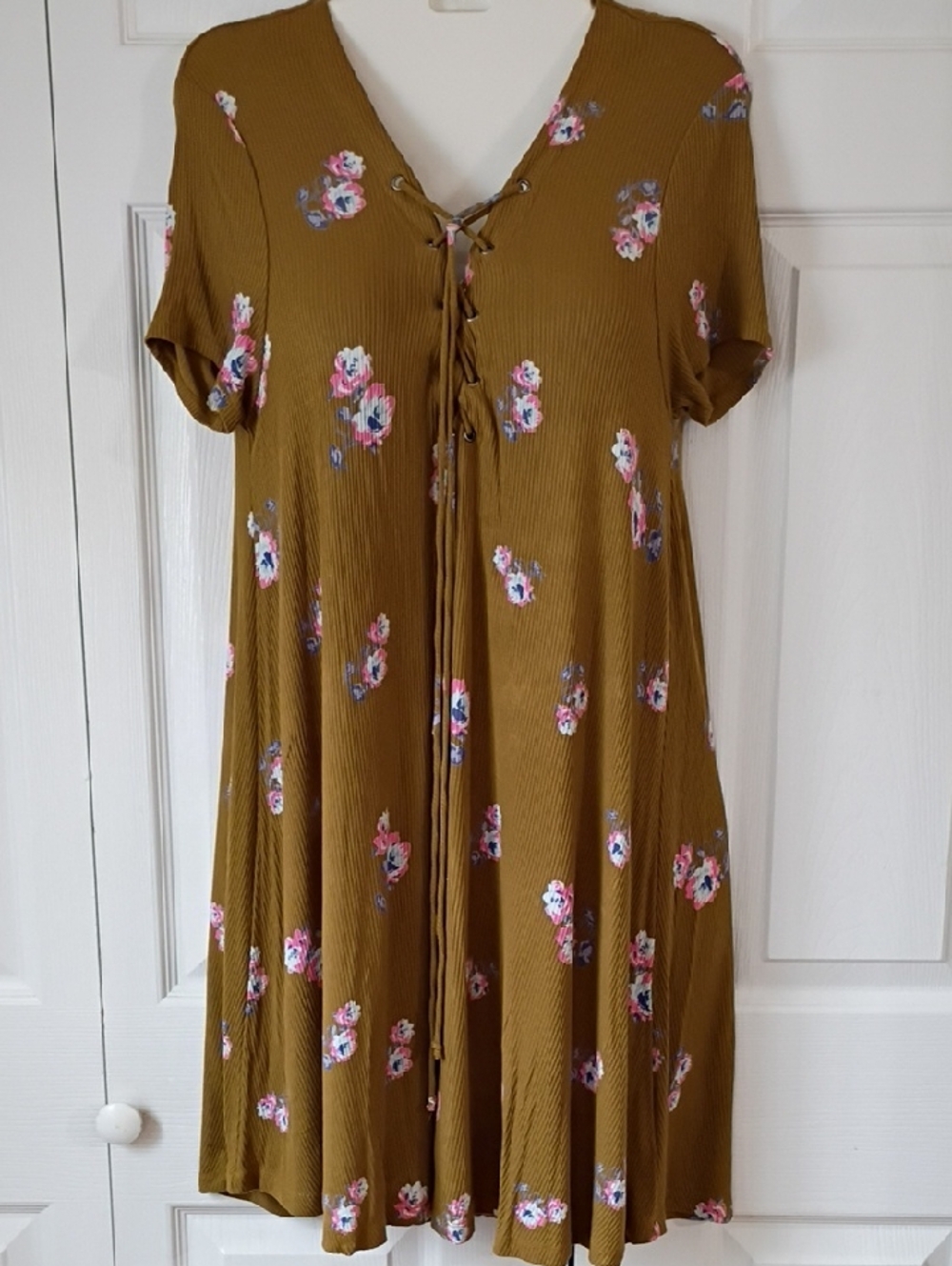 Staccato Dark Mustard Floral Lace-Up Dress